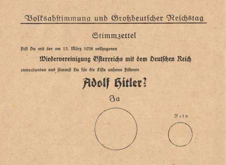 Plebiscito 1938: la scheda per votare
